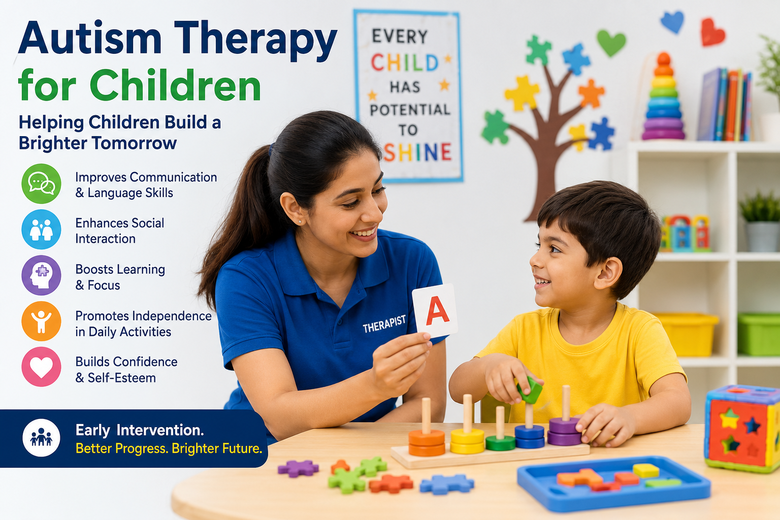 Image Alt Text: Child participating in autism therapy session with therapist to improve communication and social skills