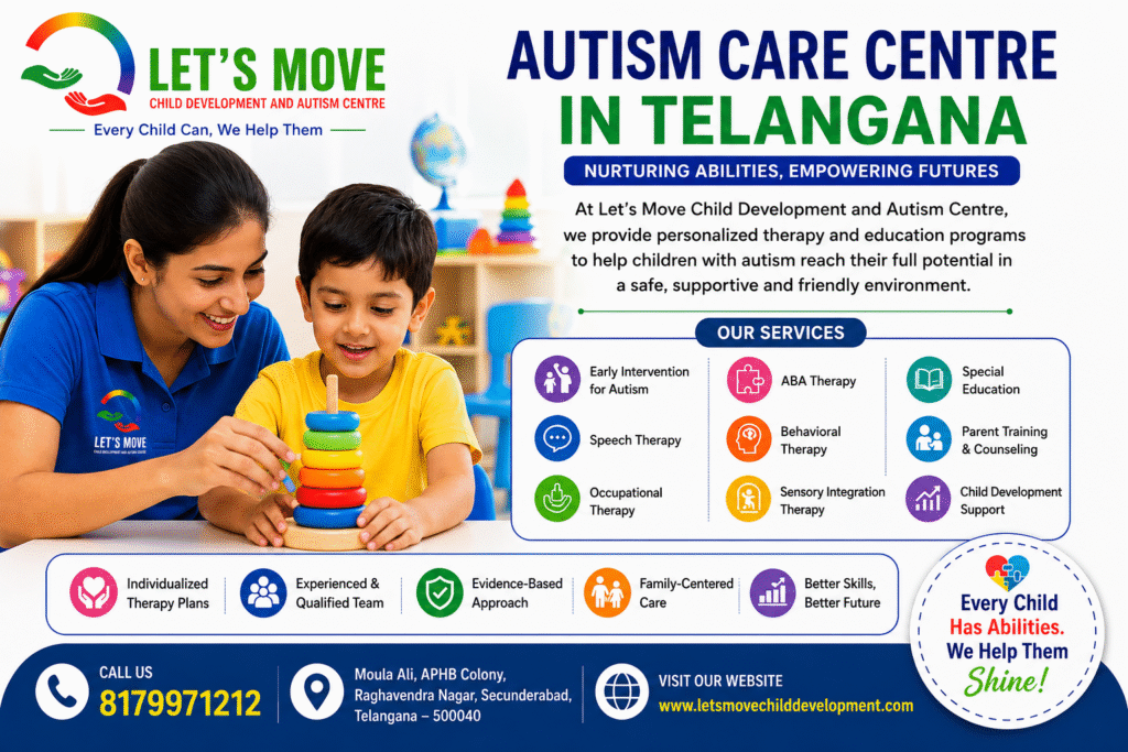 Child receiving therapy at Let's Move Child Development & Autism Center, a trusted Autism Care Centre in Telangana.