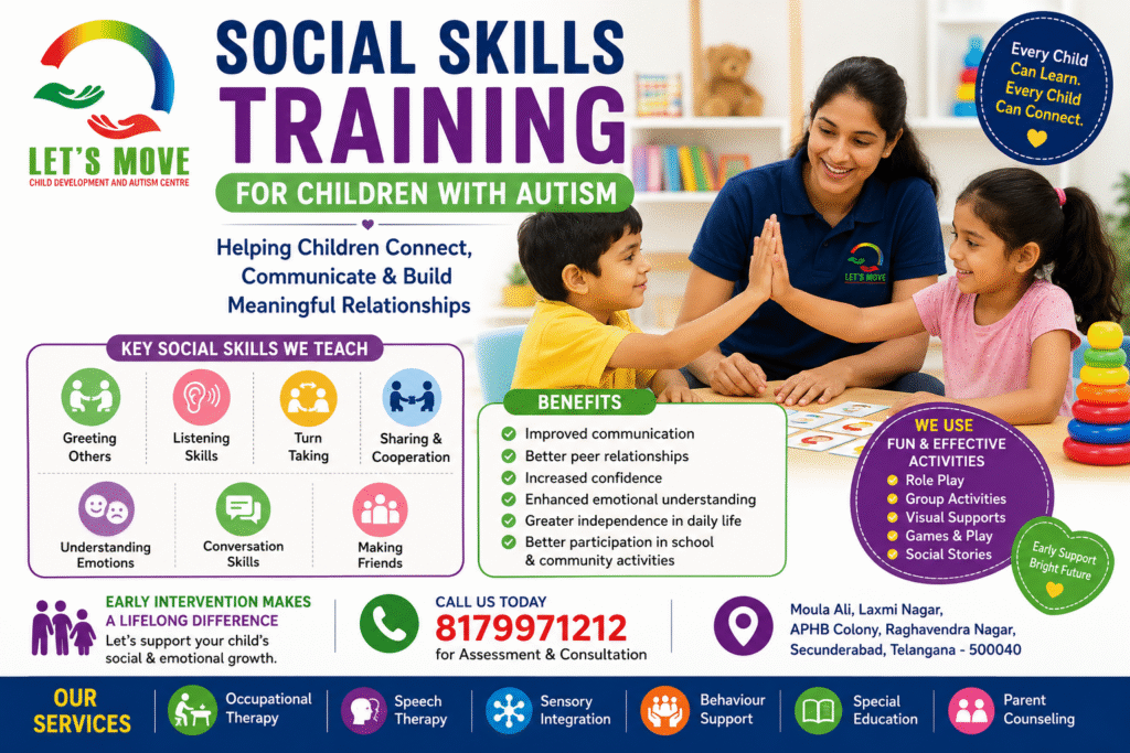 Social skills training session for children with autism at Let’s Move Child Development & Autism Center