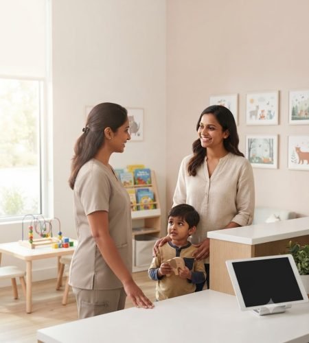 Welcoming therapist and child at a child development center in Hyderabad